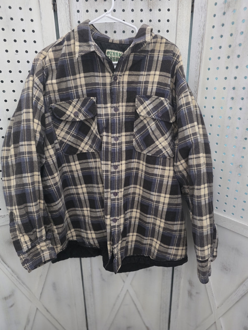 Mens Ozark Trail Black and Cream Plaid Flannel Shacket 3XL